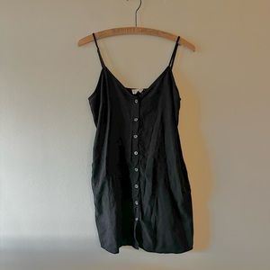 Solai The Label Black Button Down A-Line Mini Dress Rayon Linen M